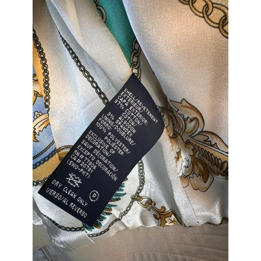 Hilfiger Tan Ivory Moto Jacket Womens 6  Full Zip Beautiful Emblem Lining Sateen